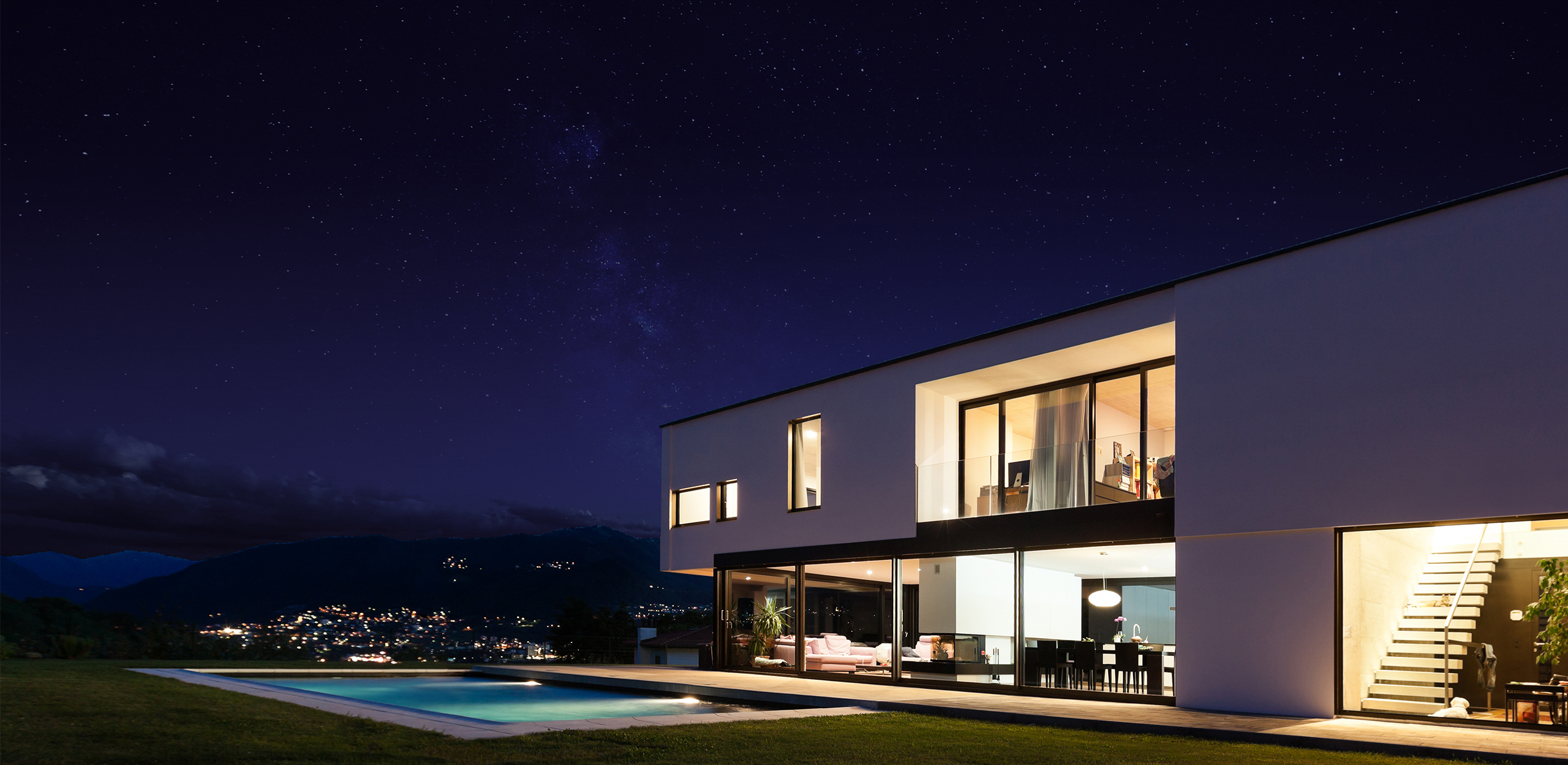 Exterior of Luxury Modern Home At Night – Lifestyle Image